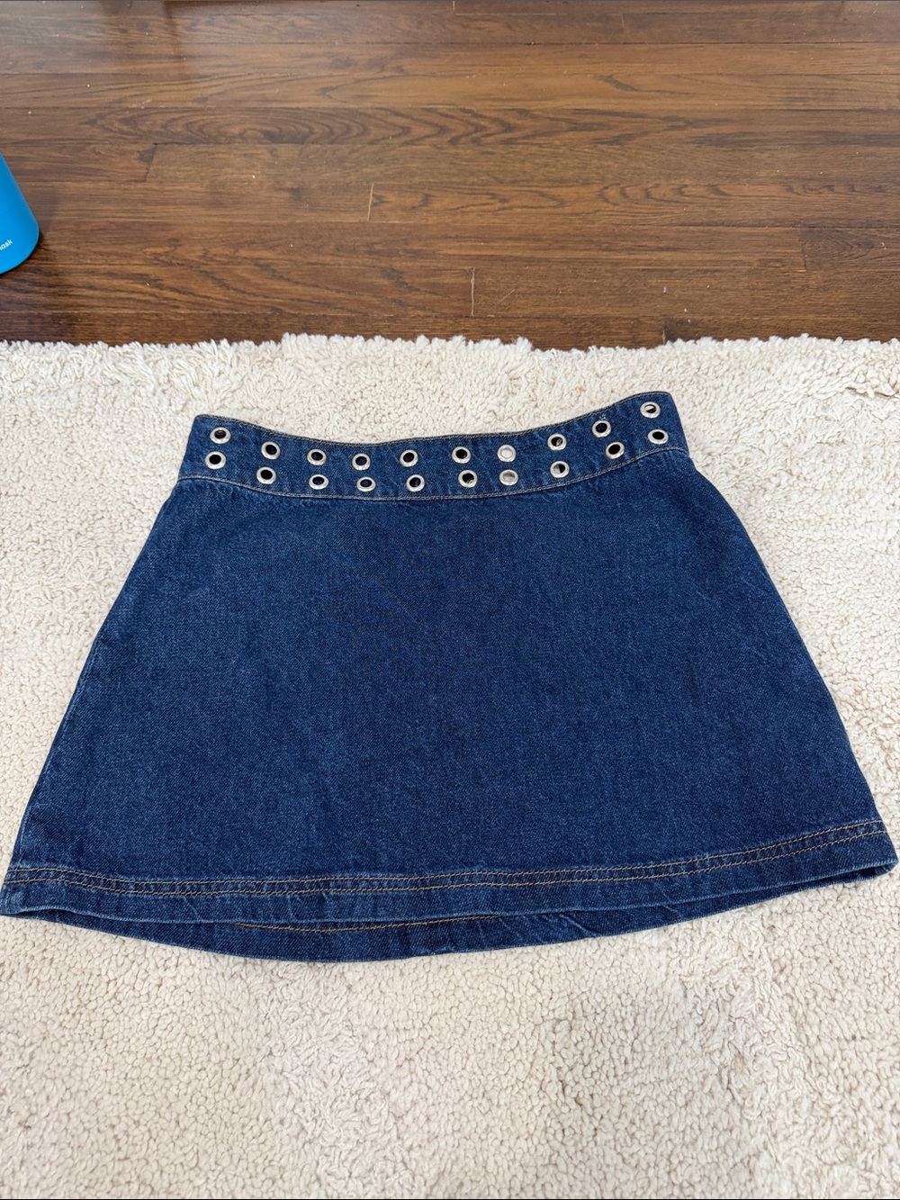 Reformation Dark Blue Denim Mini Skirt with Silver Eyelets